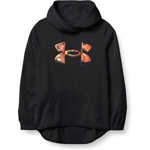NWT Under Armour Girls' Armour Fleece Iridescent Big Logo Hoodie Black youth sm